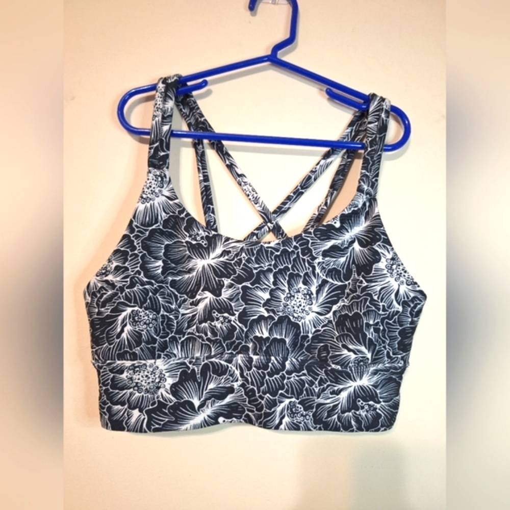 Balance collection S longline strappy back navy white floral sports bra small